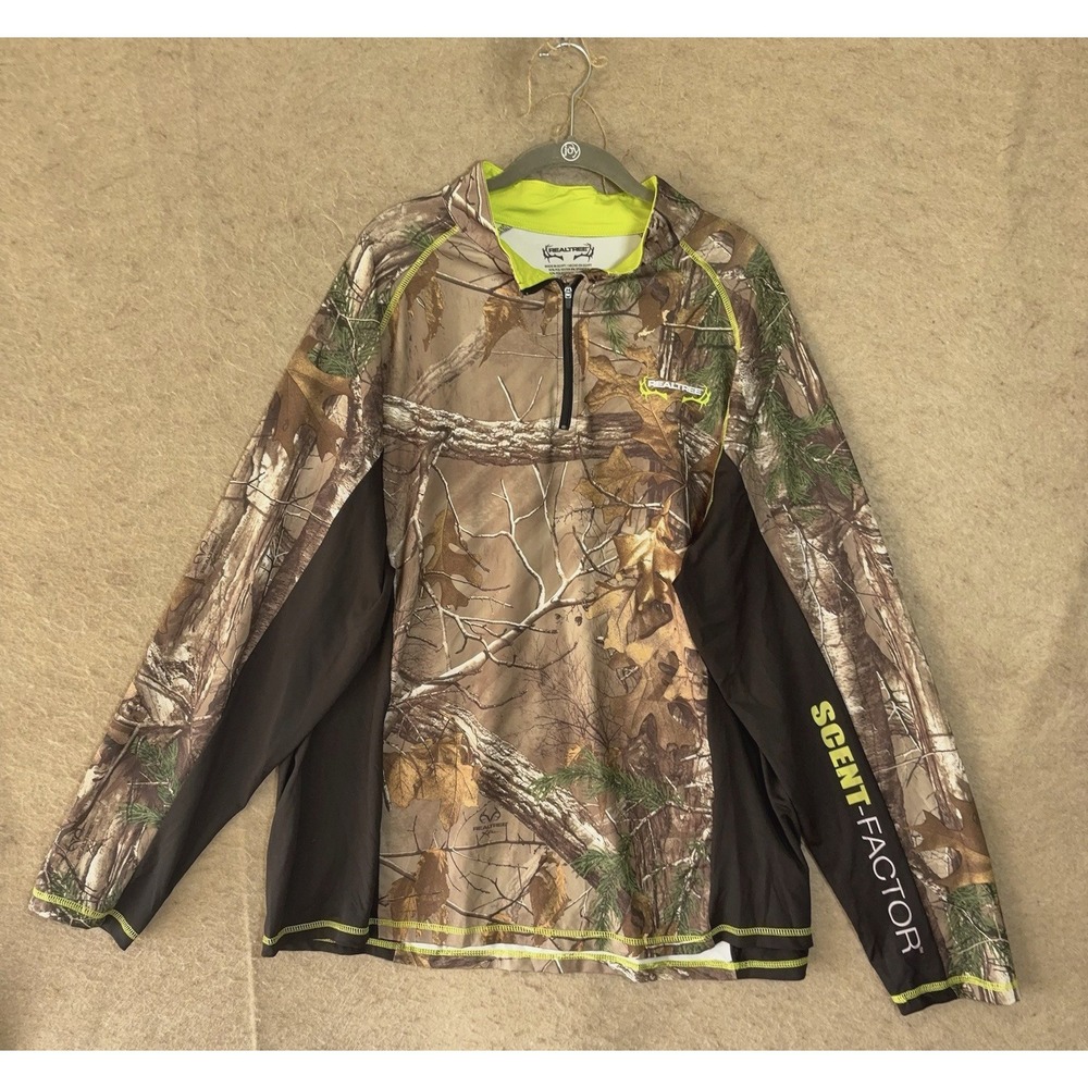 RealTree Scent Factor Camo Shirt Mens 2XL Brown 1/4 Zip Lightweight Stretch